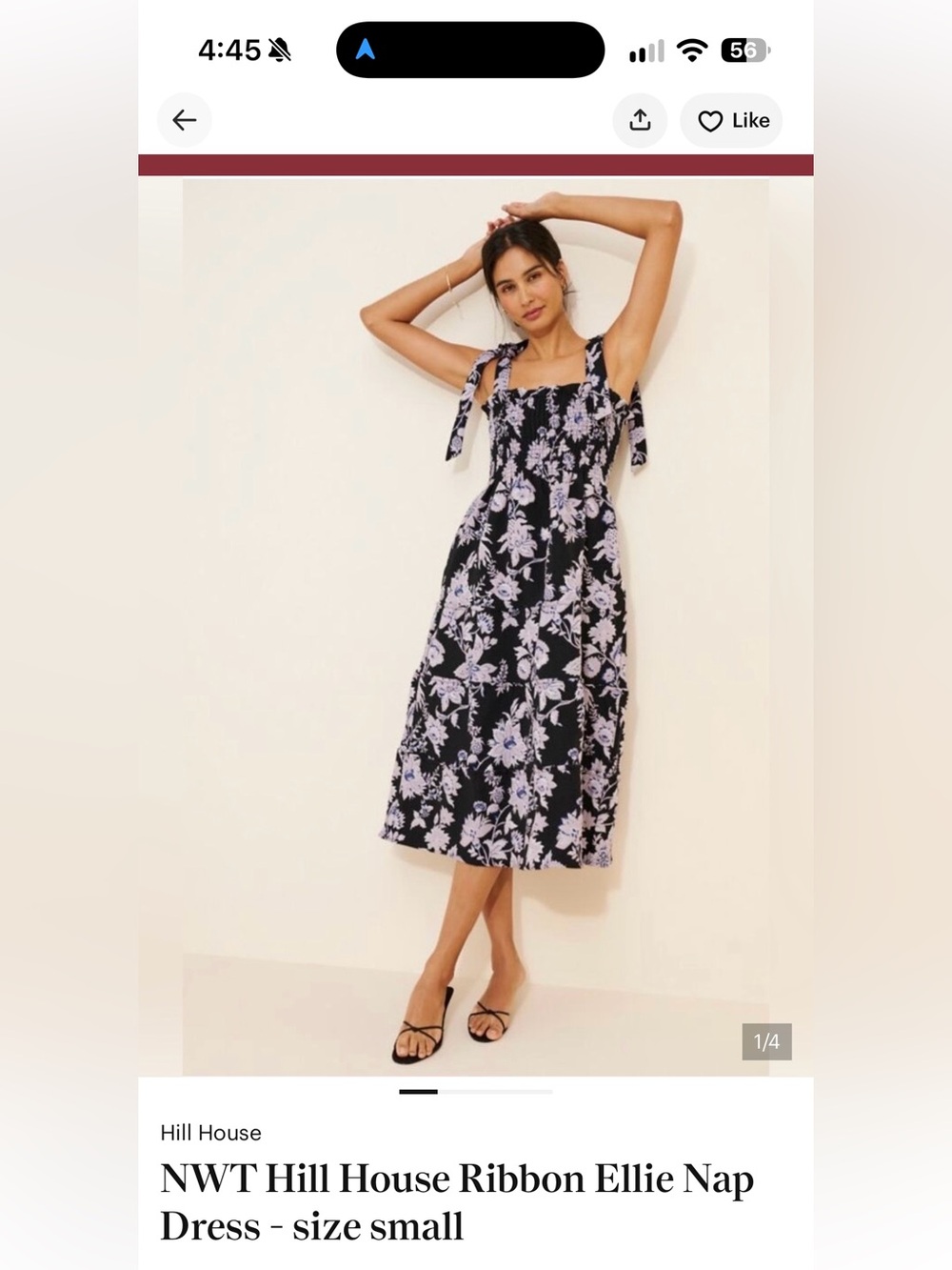 Hill House Black Dress with Lavender Floral Print and Tie Shoulders